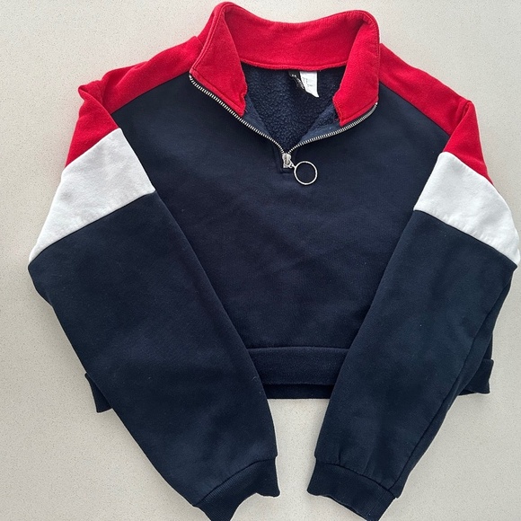 Blue and White Cropped Hoodie - Picture 4 of 7